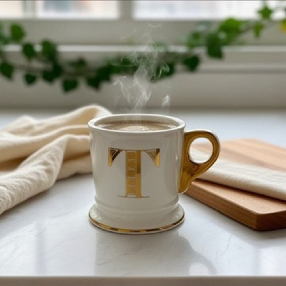 Anthropologie Gold Monogram Mug Letter‎ T Antique-Inspired